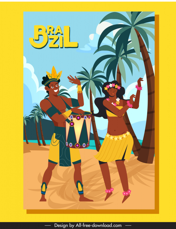 brazil advertising poster dynamic cartoon tribal dancers sketch 