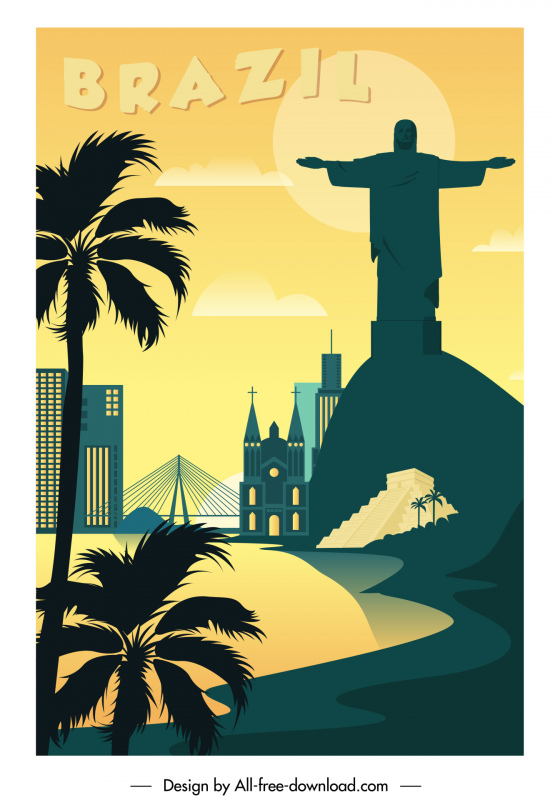 brazil advertising poster template silhouette scenic symbols outline  