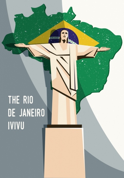 brazil background flag map statue icons decor