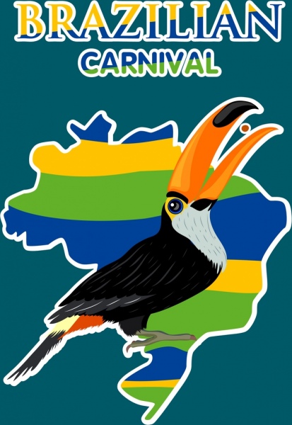 brazil carnival banner nation map parrot icons decor