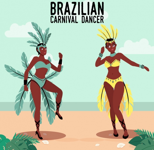 brazil carnival banner traditional dancers icons decor
