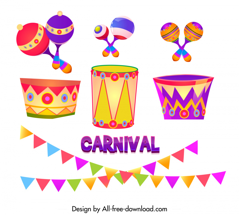 brazil carnival design elements colorful flat objects sketch