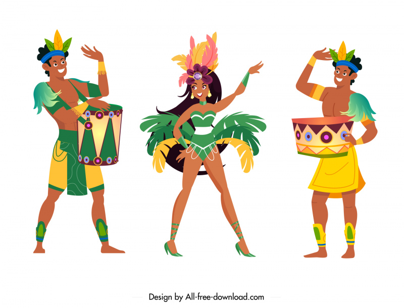 brazil carnival design elements dynamic cartoon dancers sketch