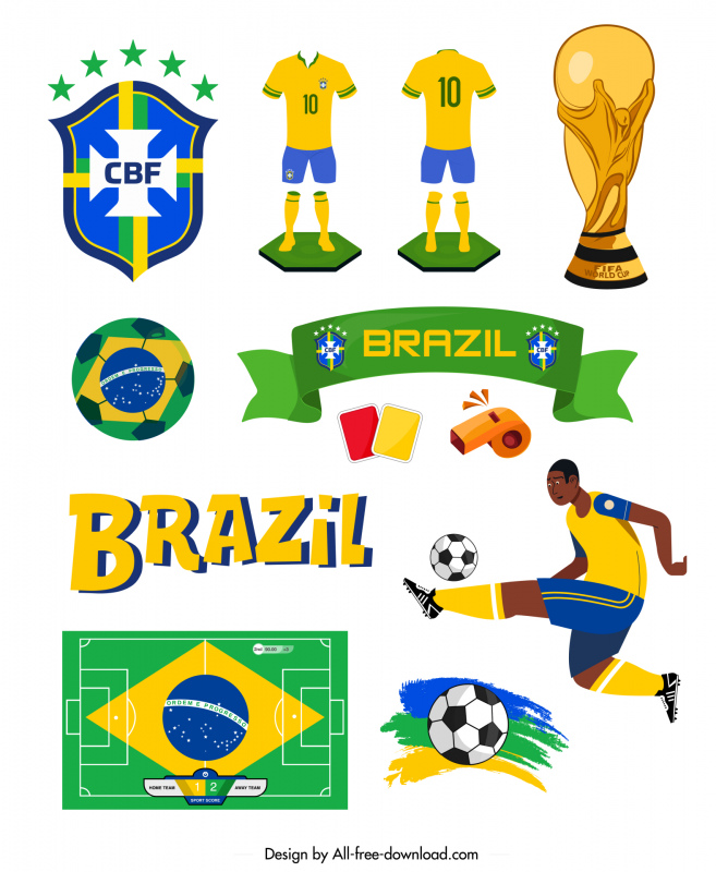 brazil football design elements flat sketch symbols sketch