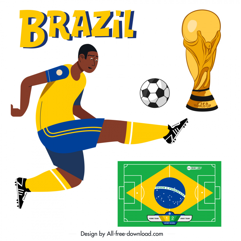 brazil football design elements player cup ground sketch 