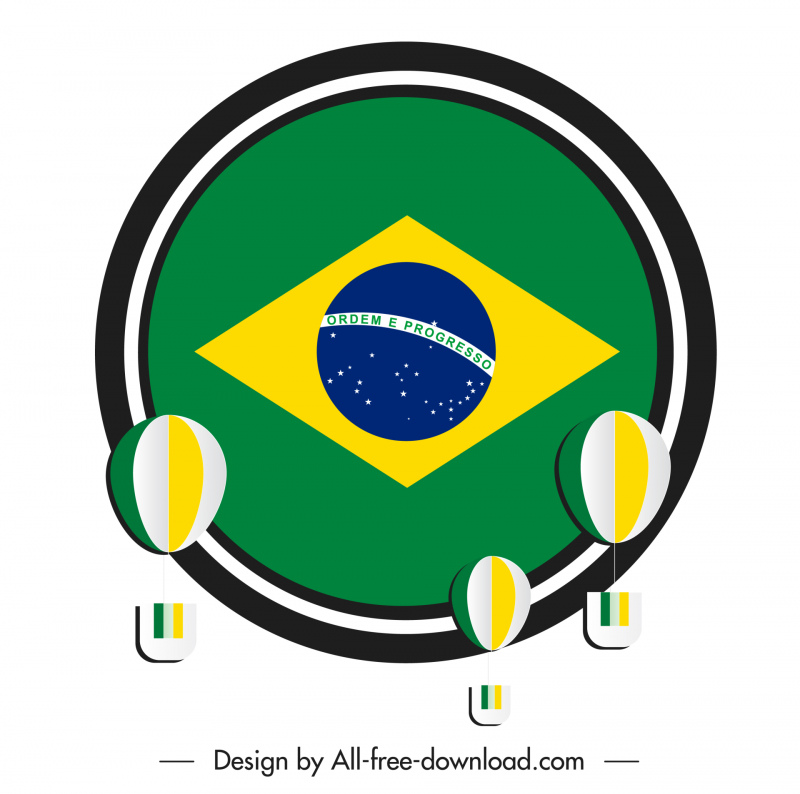 brazil sticker template flag elements balloon design 
