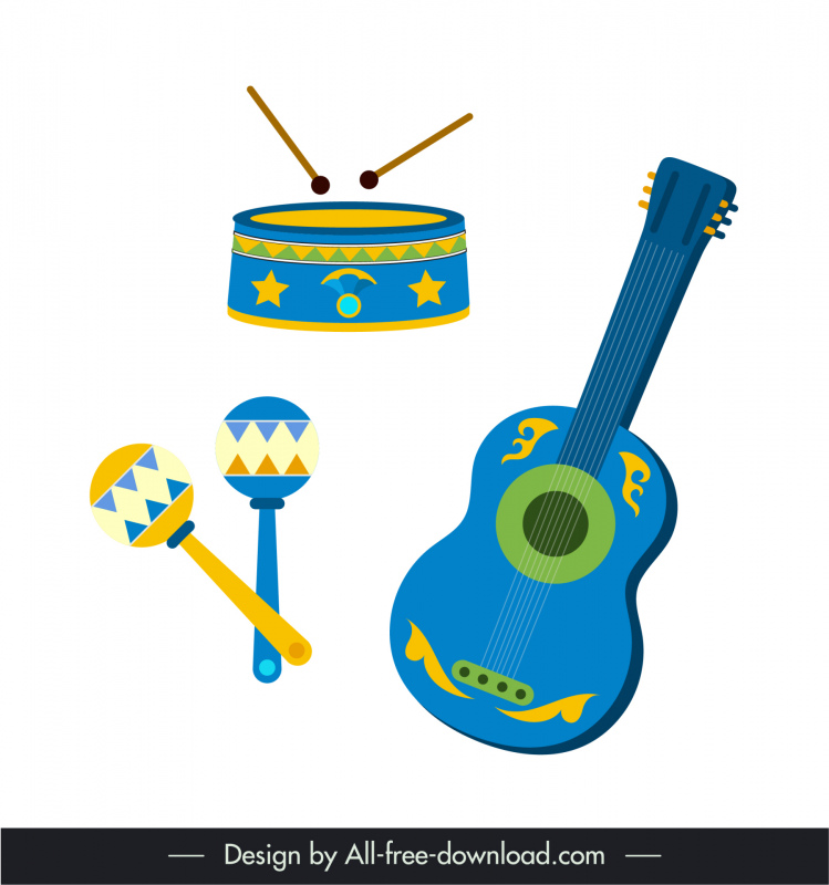 brazil symbol design elements drum guitars music instruments sketch 
