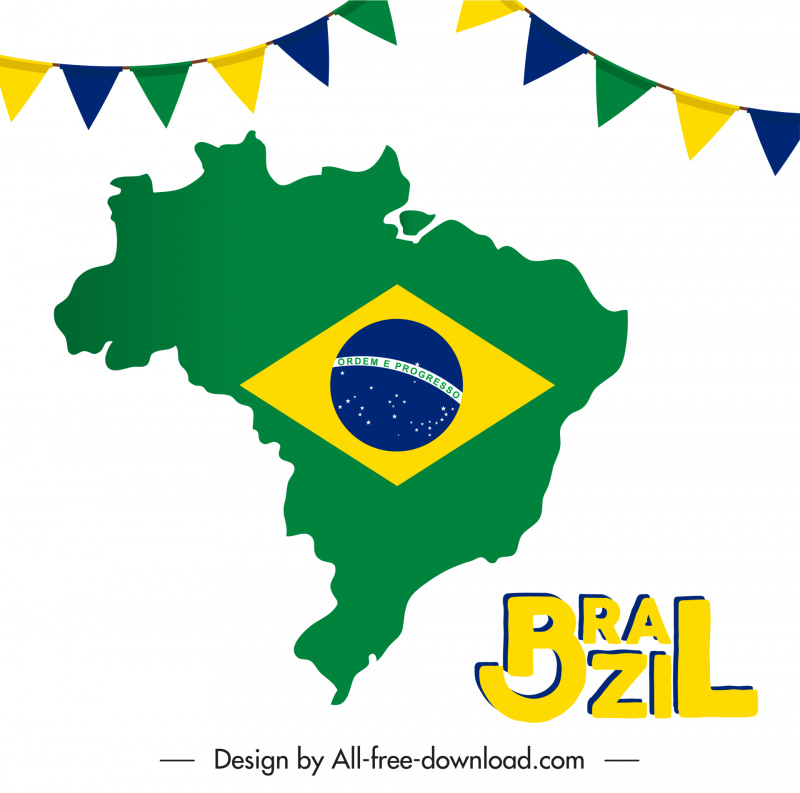 brazil tourism banner map flag ribbon elements sketch 