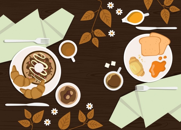 break time background cakes coffee icons classical flat