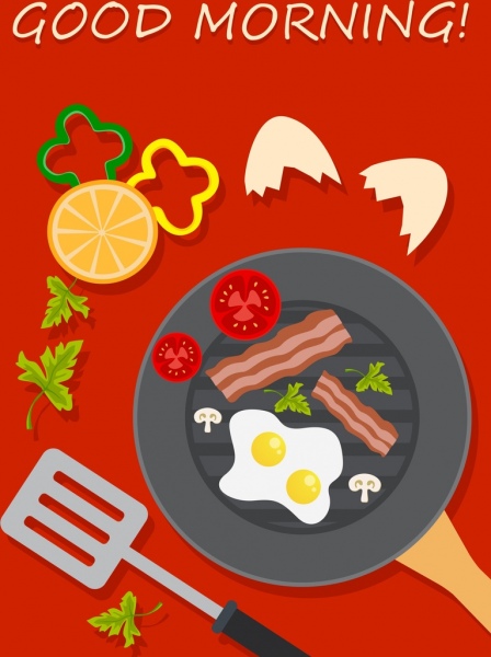 breakfast advertisement dishware egg bacon vegetable icons