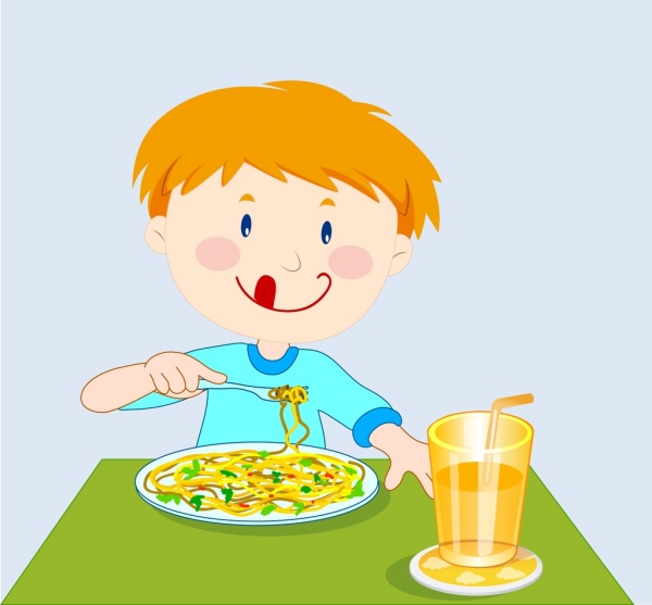 breakfast background little boy enjoying food cartoon design