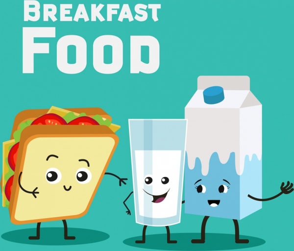 breakfast food advertising sandwich milk icon stylized design