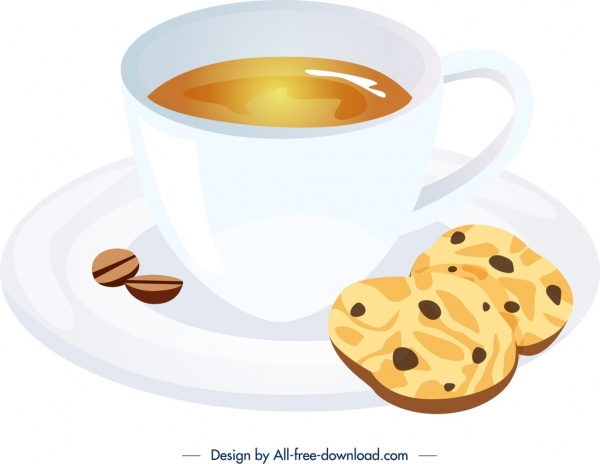 breakfast icon coffee cup biscuit decor bright 3d