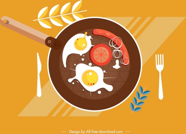 breakfast preparation painting pan food icons flat design