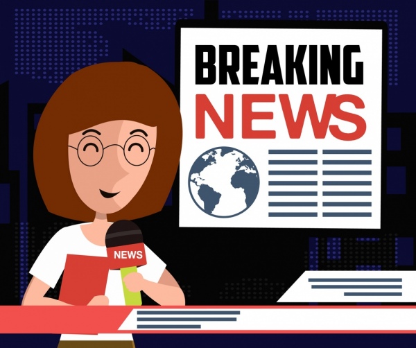 breaking news background reporter icon colored cartoon 