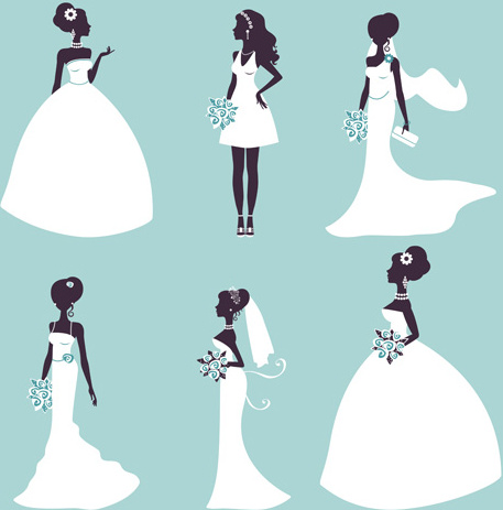 bride and wedding silhouettes vector