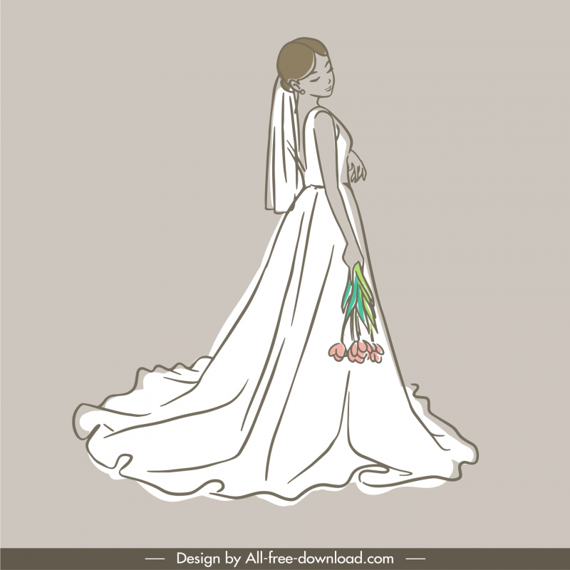 bride dress design elements elegant silhouette handdrawn 