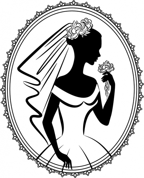 decorative bridal template elegant silhouette mirror frame sketch