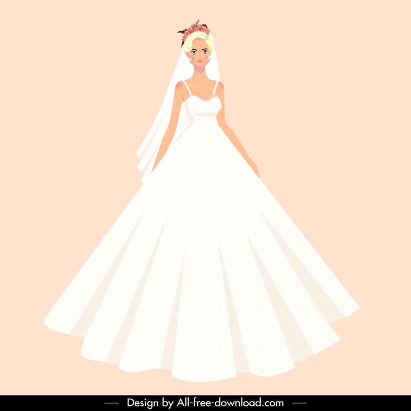 bride wedding dress design elements elegant cartoon 