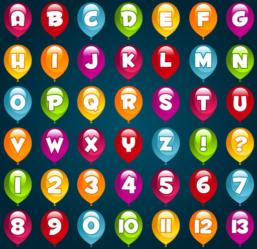 bright balloon alphabet and numeral vector