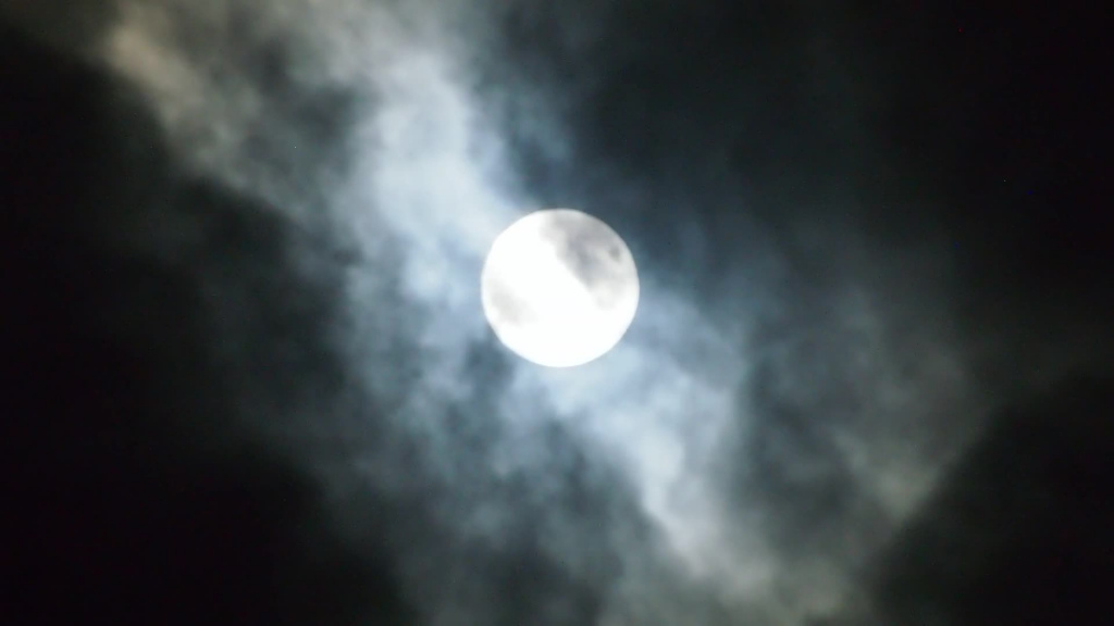 bright full moon on cloudy dark sky