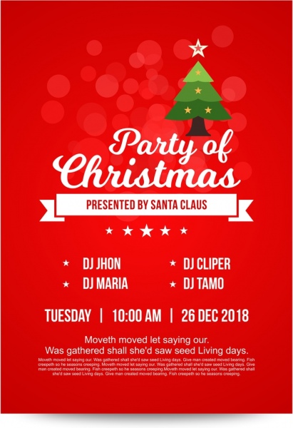 Bright Red Christmas Party Invitation Card With Decorated Christmas Tree And Soft Lights In Background Free Vector In Encapsulated Postscript Eps Eps Format Format For Free Download 1 04mb