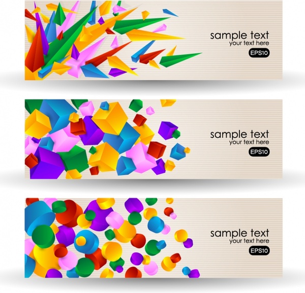 decorative banners templates colorful 3d geometrical shapes motion