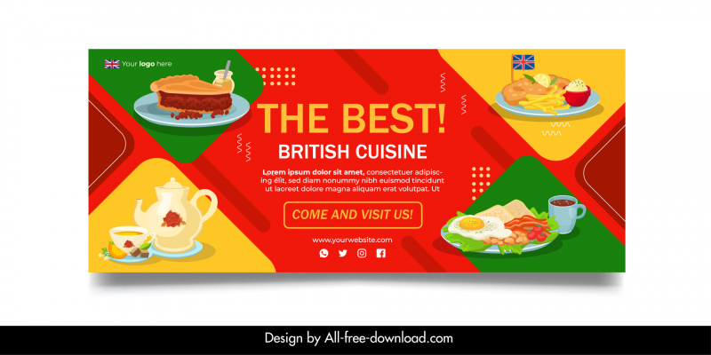 british cuisine advertising banner template fast food tea sketch geometric decor 
