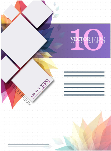 brochure design with vignette leaves and squares illustration