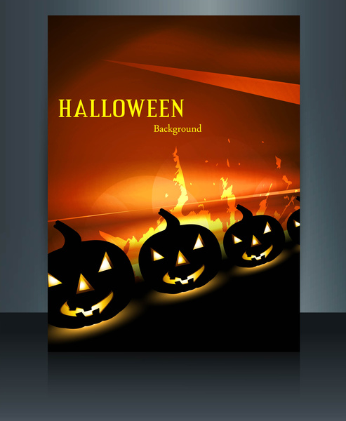 brochure reflection halloween colorful pumpkins party vector