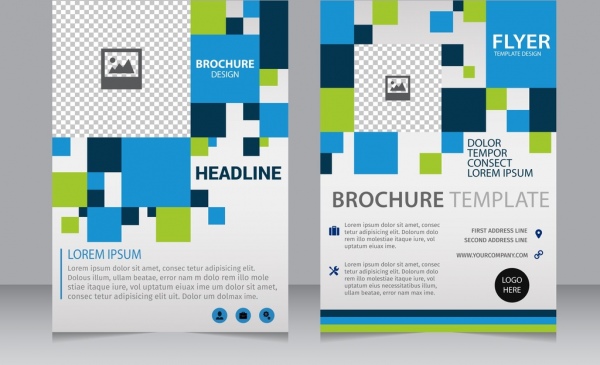 brochure template checkered blue green squares ornament