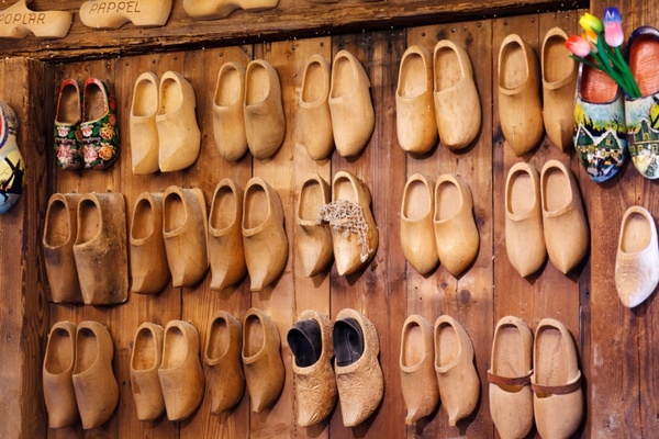 brown wooden clogs