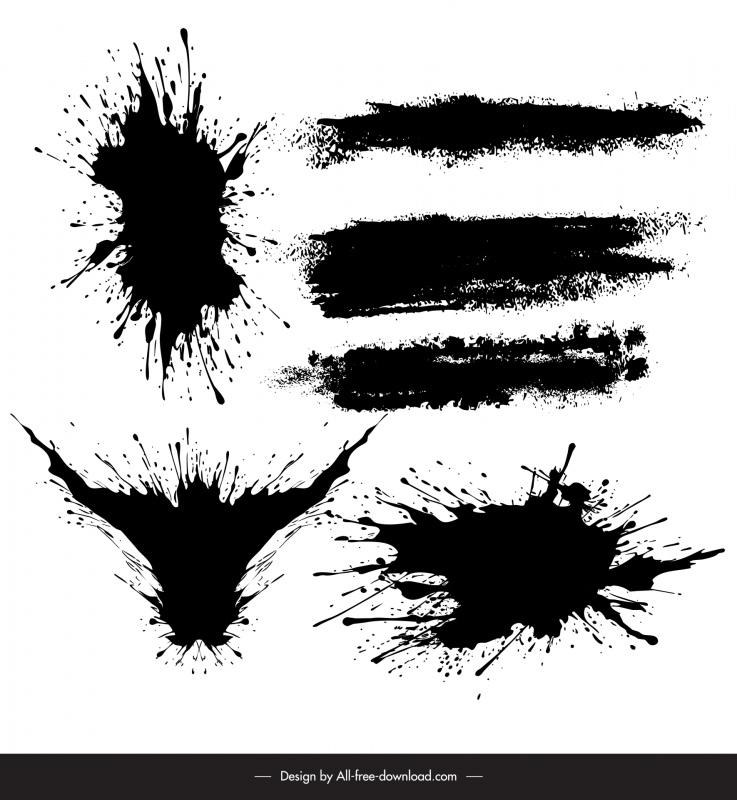 brush ink design elements black white grunge dynamic 