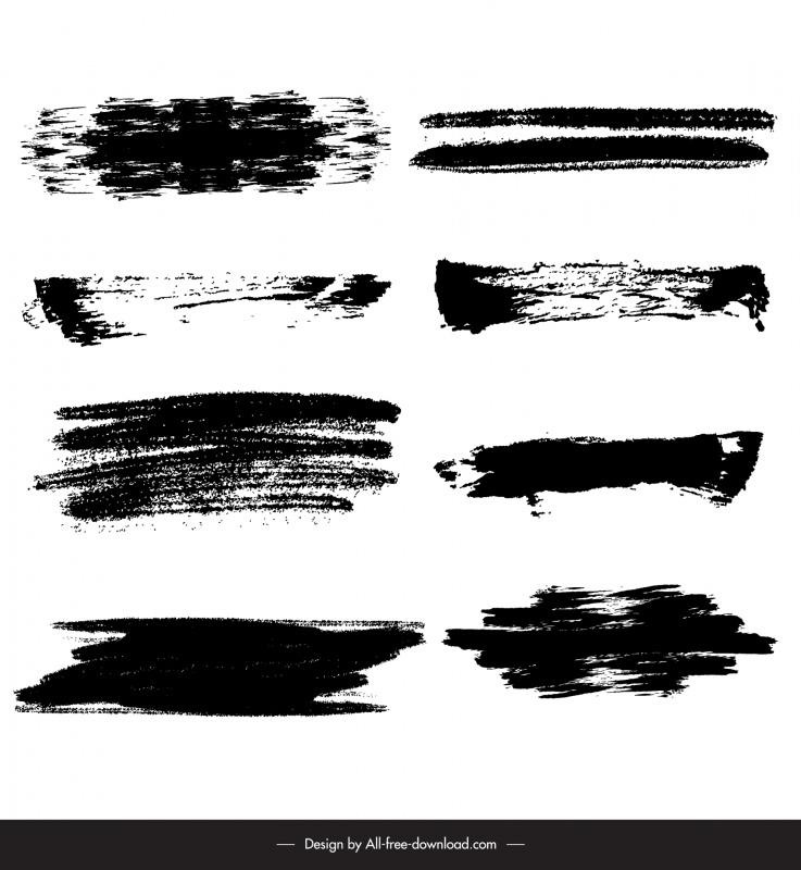 Brush ink design elements black white grungy horizontal Vectors images ...