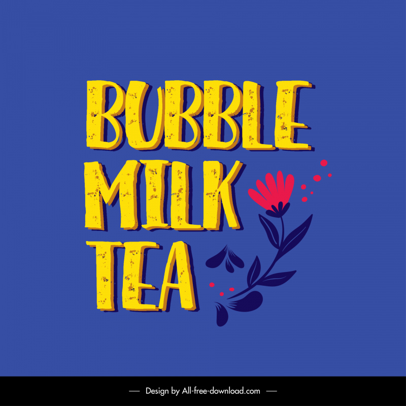 bubble milk tea advertising banner retro texts flowers decor