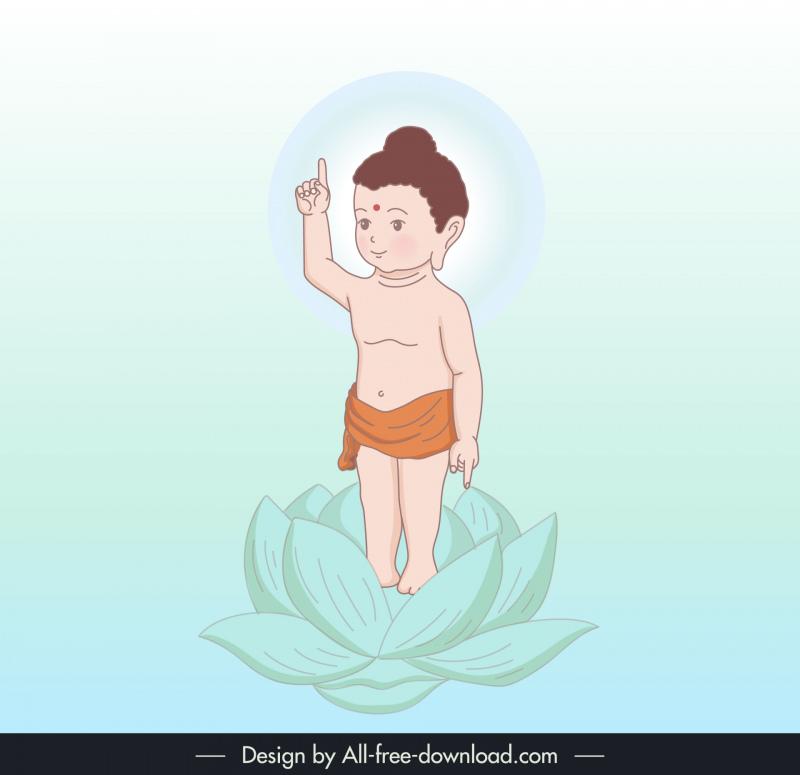 buddha birth design elements cute cartoon child lotus flower 