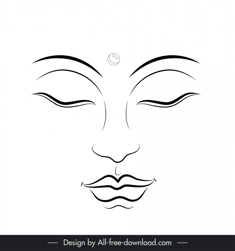 buddha face icon flat handdrawn black white outline