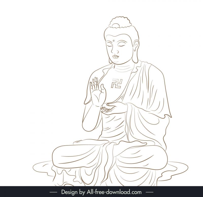 buddha meditating design elements handdrawn outline 
