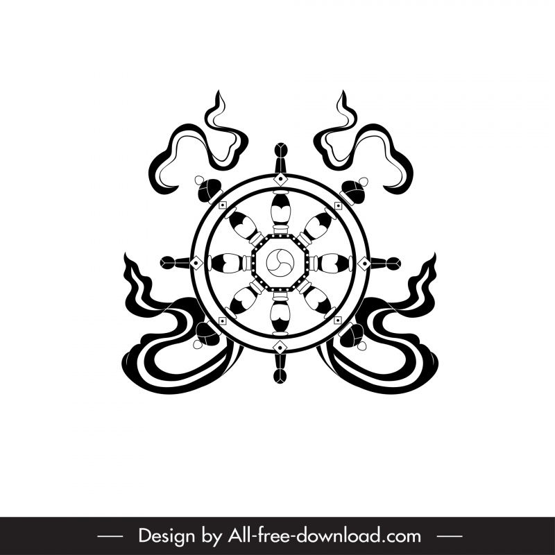   buddhism wheel of life icon black white symmetric outline