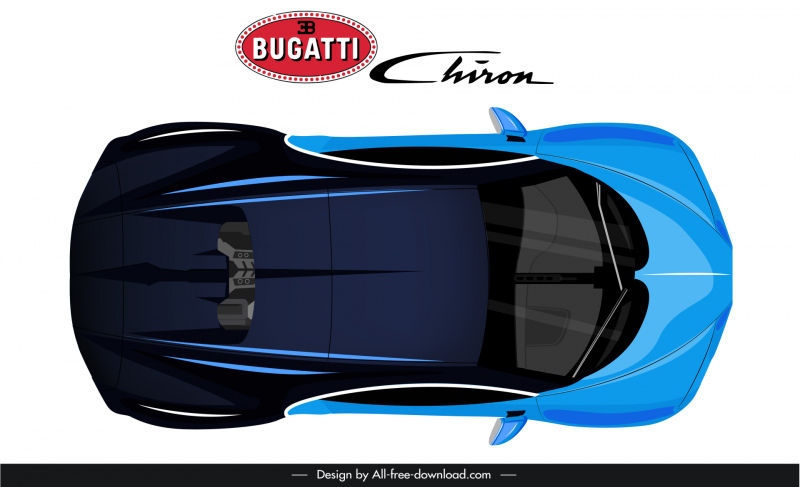 bugatti chiron car model icon modern flat symmetric top view sketch