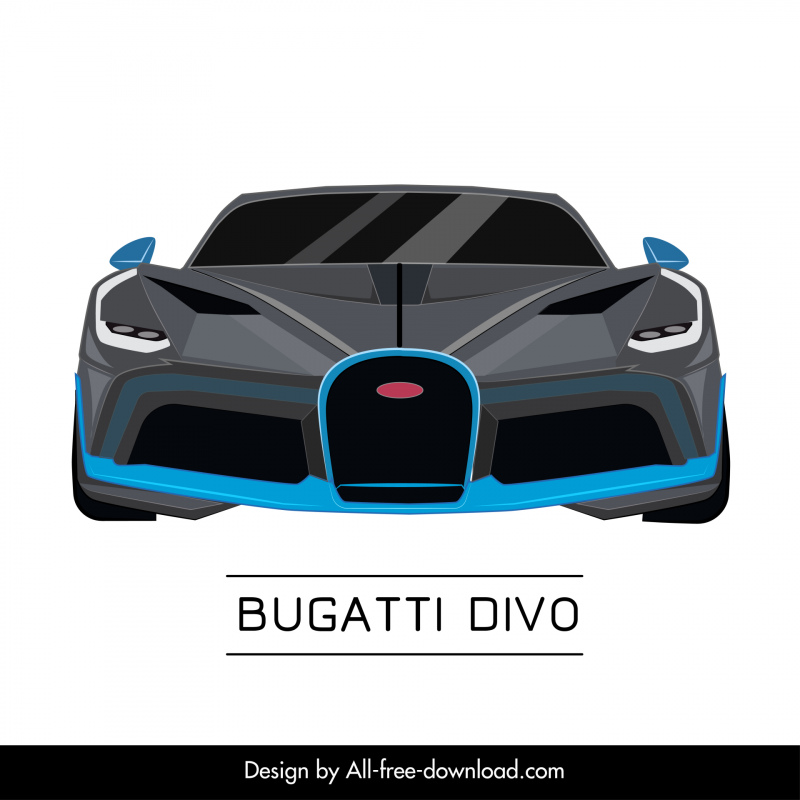bugatti divo car model icon flat symmetric front view design 
