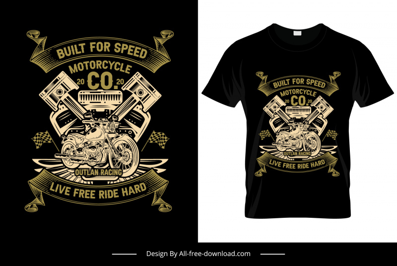 build for speed tshirt template dark symmetric ribbon machine motorcycle sketch