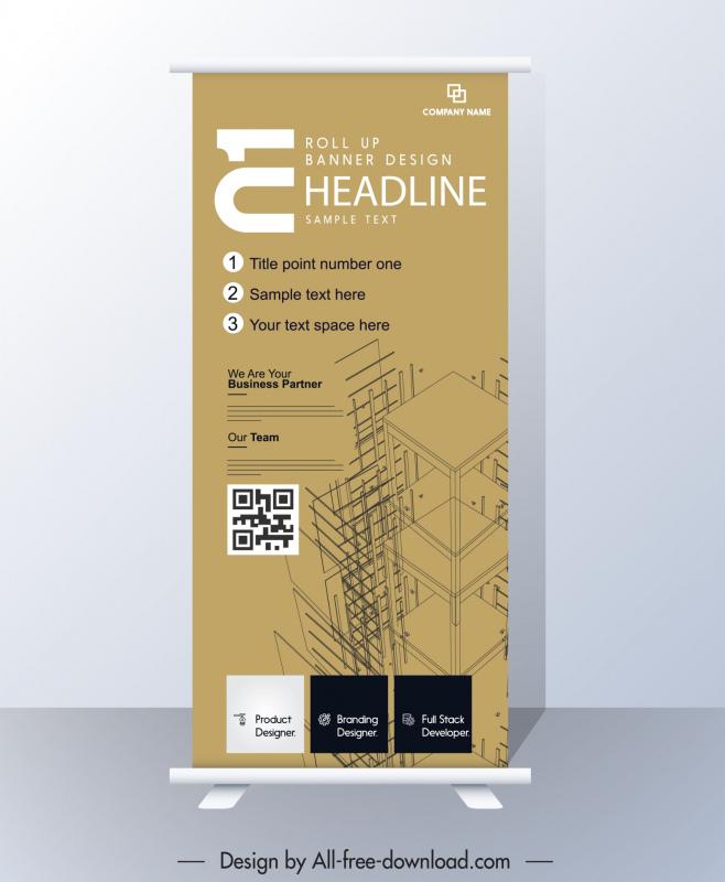 building construction roll up banner template 3d handdrawn architecture sketch 