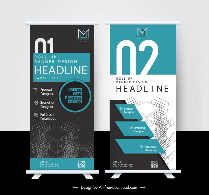 building construction roll up banner template elegant contrast architecture outline 