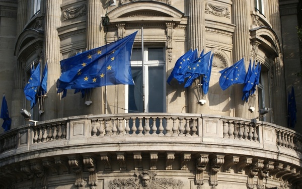 building european union flags balcony