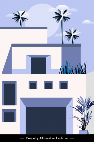 building exterior background colored flat sketch classic design 