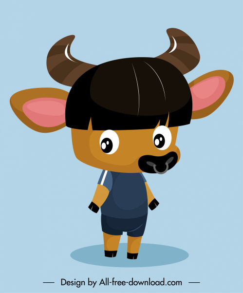 bull cartoon character icon cute stylized sketch
