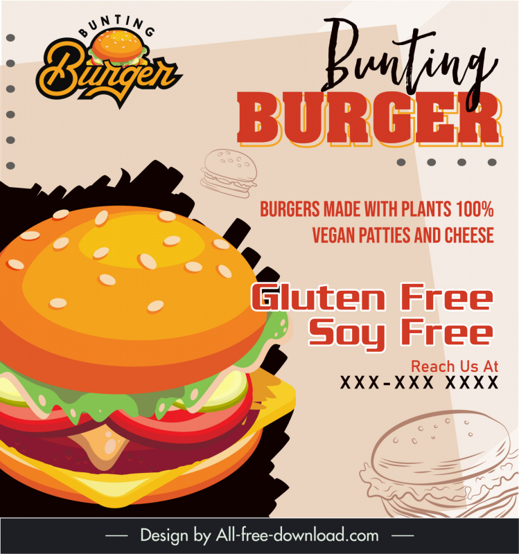 bunting burger advertisng banner classical handdrawn sketch
