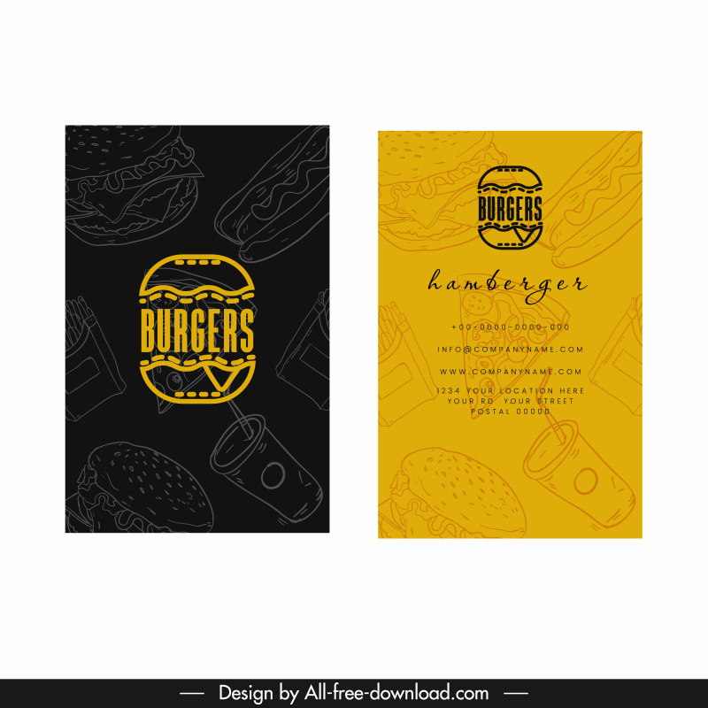 burger business card template flat handdrawn retro