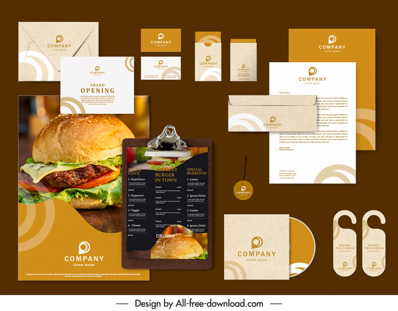 burger fast food branding company identity sets modern elegant realistic decor